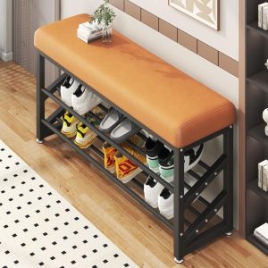 Metal Living Rack Shelf Shoe Organizer Ottoman Layers Entryway Room