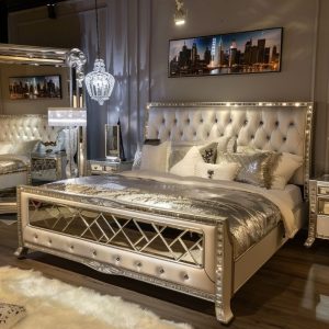 Bed Upholstered Tufted Mirrored /queen/king
