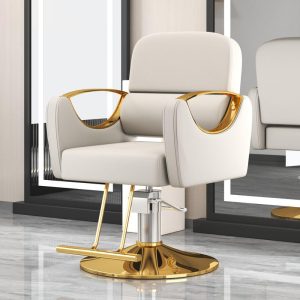 Simple Metal Leather Salon Barber Chair New White Electroplated