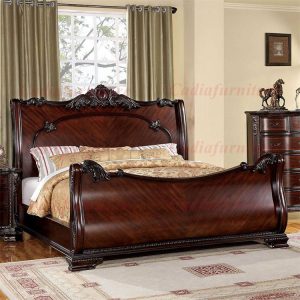 Wood Bedroom Bed Set Carved Sleigh Antique Solid Design