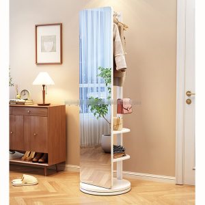 Mirror Shelf Rack Rotating Wooden Full Length Storage Coat