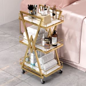 High Quality Waterproof Rose Gold Metal Manicure Barber Trolley Cart