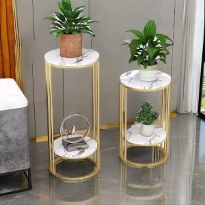 Modern 2-Tier Gold Metal Plant Stand