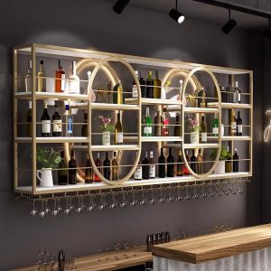 Wall-Mounted Industrial Wine Rack with Light