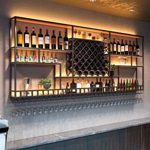 Modern Wall-Mounted Iron Wine Shelf