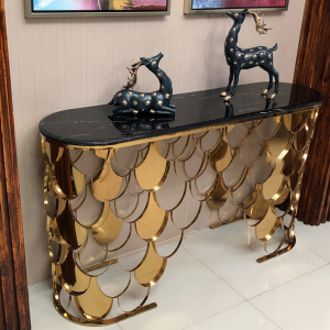 Modern Luxury Stainless Steel Metal Living Table Console Rectangular