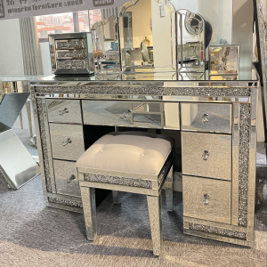 Modern Glass Bedroom Frame Table Glam Mirrored Shinny Crystal