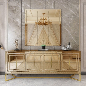 Luxury Stainless Steel Living Home Hotel Mirror Table Set Cabinet