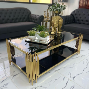 Luxury Modern Gold Stainless Steel Glass Table Design Polished Tempered