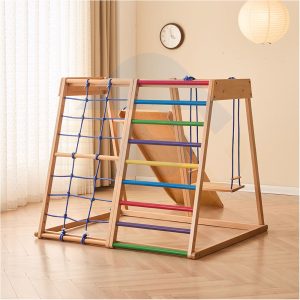 Set Slide Wooden Montessori Climbing Swing Set, Gym