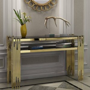Luxury Modern Glass Stainless Steel Gold Living Console Table Magtme