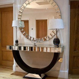 Hotel Console Table Mirror Mirrored Furniture Black Wooden Base Wall