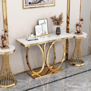Modern Gold Metal Steel Kitchen Living Console Table Narrow Rectangle