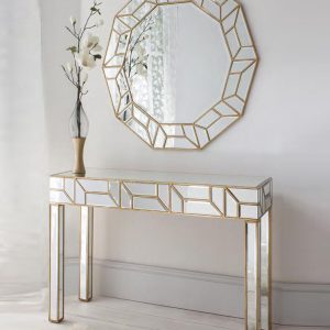 Gold Console Table Mirror Set Geometria Mirrored Round