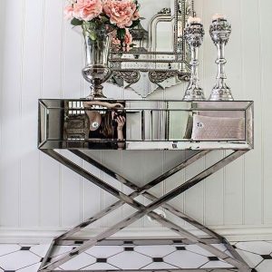 Stainless Steel Console Table Drawers Xavier Base Mirrored Hallway