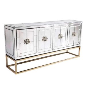Gold Stainless Steel Living Cabinet Console Table Base Long Mirrored