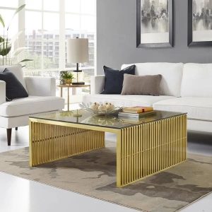 Modern Luxury Gold Stainless Steel Glass Living Home Hotel Table