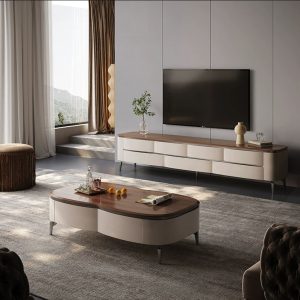 Modern Luxury Wood Living Table Set Stand Stylish Solid Coffee