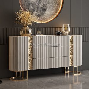 Luxury Stainless Steel Gold Wood Kitchen Living Console Cabinet Sideboard