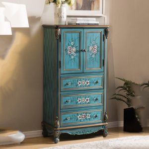Vintage Wood Cabinet Display European Solid Wine Drawers Style