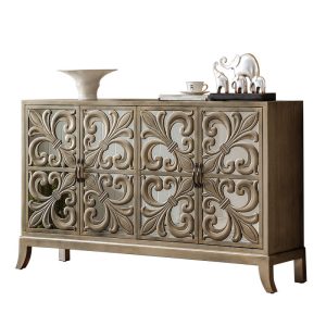 Vintage Glass Cabinet Mirror Sideboard Retro Carved European