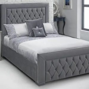 Fabric Bed Frame Dark Grey Velvet Italian Design Upholstered