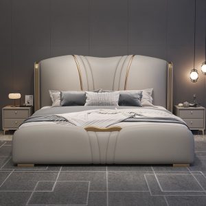 Wood Leather Frame Bed Solid Upholstered Storage
