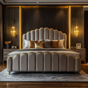 Wood Bedroom Bed Solid King Double Size Upholstered Furniture