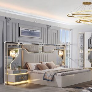 Leather Bedroom Bed Suit White Standard Size