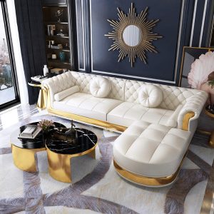 Modern Leather Sofa Set Chesterfield Genuine