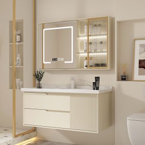 Bathroom Mirror Sink Storage Furniture White Color Vanity Wall
