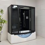 Black Framed LED Light Shower Cabin 6mm Glass Whirlpool Hydro Massage Soaking Bathtub