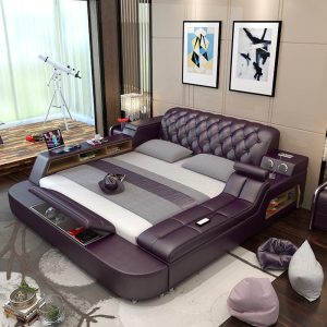 Smart Leather Bed Frame King Massage Audio Storage Compartments