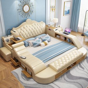 Smart Leather Bed Double Multifunctional Storage Massage Function