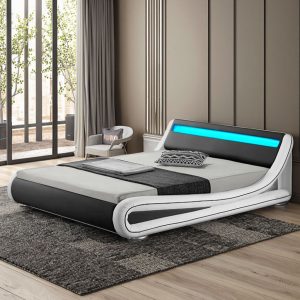Smart Leather Bed Frame Storage Upholstered King Led