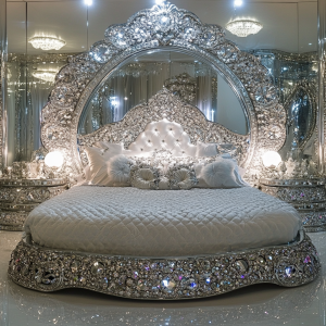 Bedroom Frame Bed Diamond Crystal Wooden Queen/king Size Designer Furniture