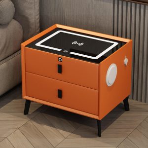 Smart Luxury Wood Table Bedside Light Full Solid Multi-functional Nightstand