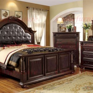 Luxury Leather Bedroom Set Antique Wooden Queen/king Genuine Cover