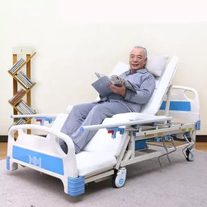 Luxury 3-Crank Manual Hospital Bed with ABS Headboard and Guardrails